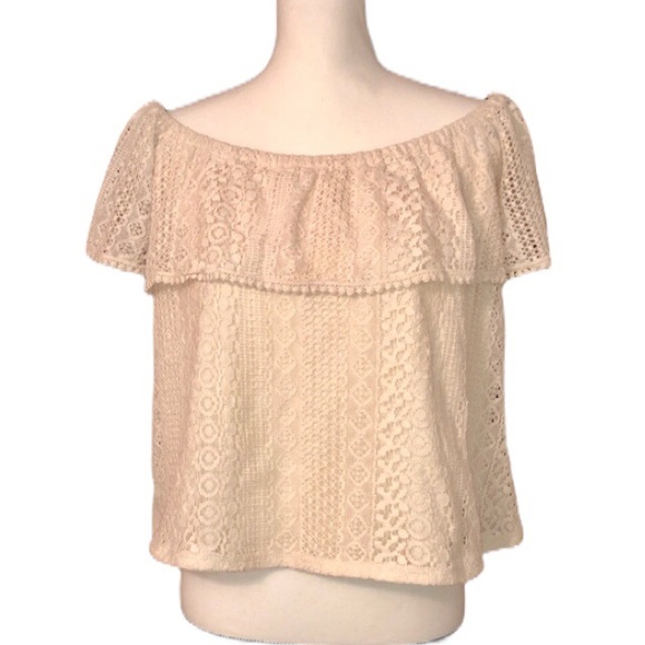Miami Cream Crochet Lace Off Shoulder Top - Picture 2 of 7